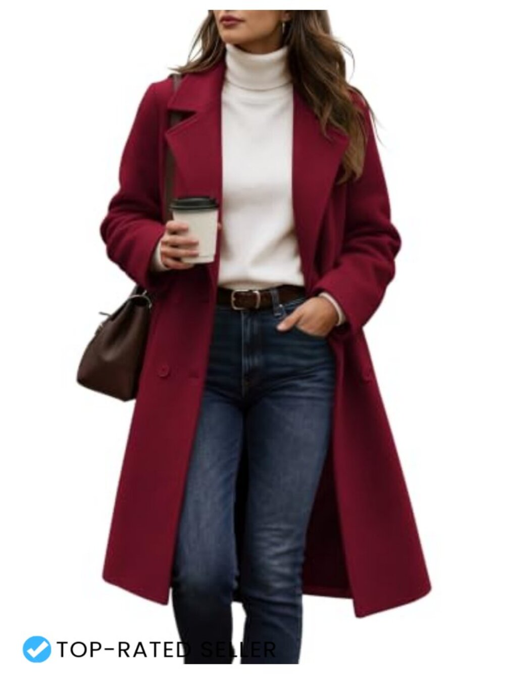 Zeagoo Women's Peacoat Double Breasted Mid-Long Notch Lapel Wool Coat